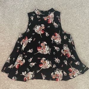 Anthropologie Sleeveless Black Floral Blouse